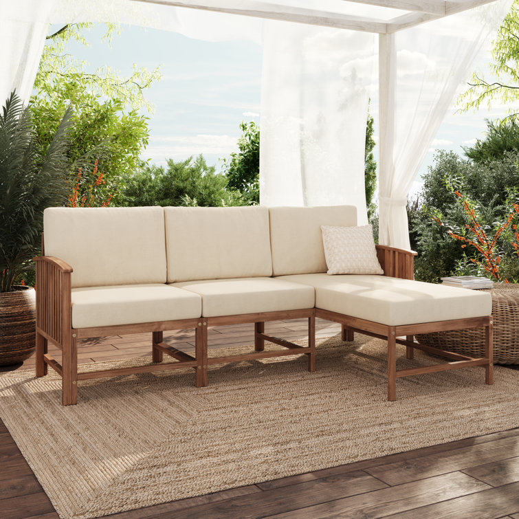 Winston Porter Riziki Acacia Outdoor Patio Sectional with Sunbrella